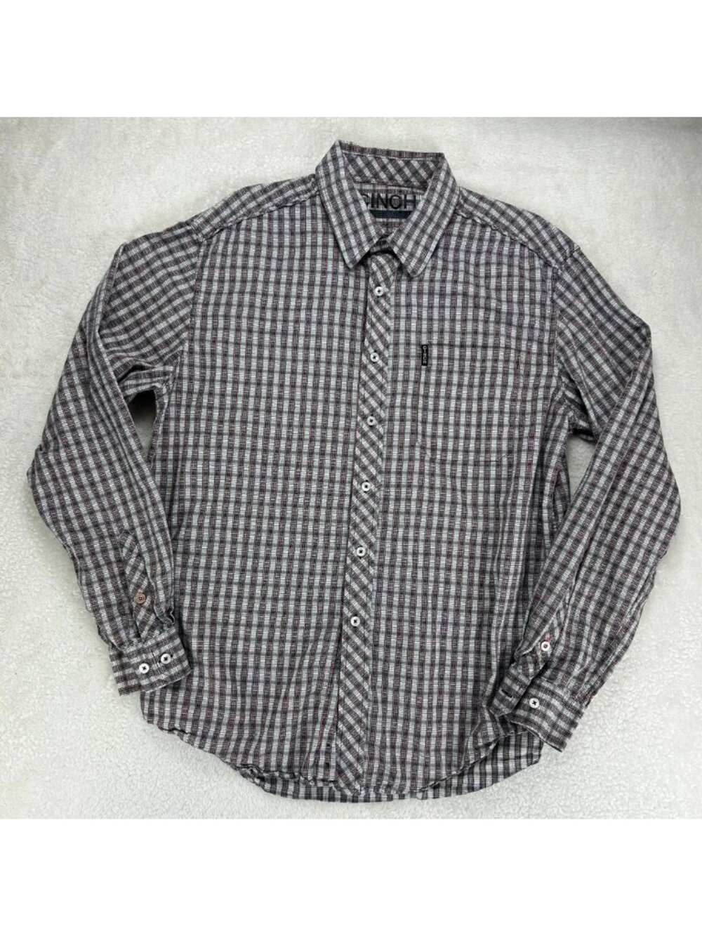 Cinch Button-Up Shirt Mens L Gray Plaid Cotton Long Sleeve Modern Fit Casual